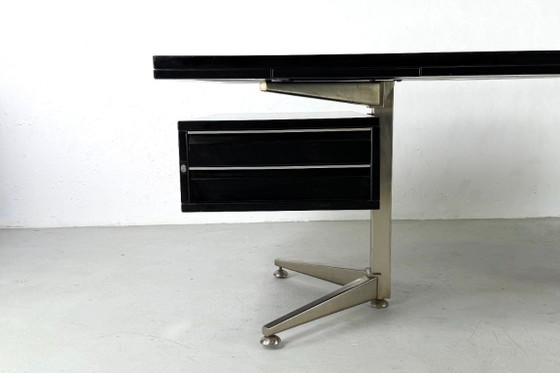 Executive Desk by Abbondinterni, Italy - 1970s, Wood, Metal, Brown, Mid Century Modern (photo 3 of 13)