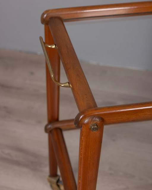 CARRITO DE COMIDA VINTAGE AÑOS 60 EN MADERA Y CRISTAL, DISEÑO ITALIANO