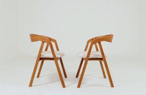 Image 1 of Scandinavian dining chairs set of 6 rustic oak wood safari beige 