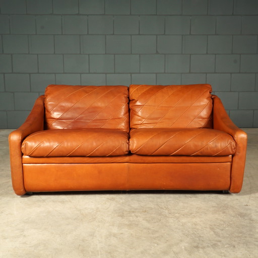 Dänisches Vintage-Patchwork-Sofa - cognacfarbenes Leder - 1970er Jahre