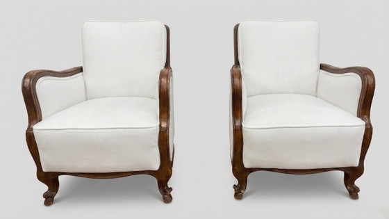 Classic Italian Armchairs with White Upholstery, 1920s, Set of 2 – Wood (photo 2 of 3)