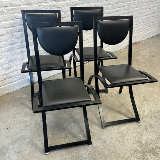 Image 1 of 4x KFF chaise design, acier noir - minimaliste / Memphis