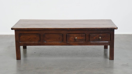 Image 1 of Antique French fruitwood coffee table with 5 drawers