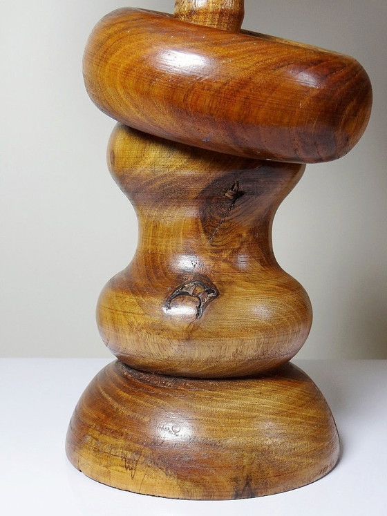 Image 1 of Imposante lampe style scandinave vintage designe bois tourné sculpté avec anneau