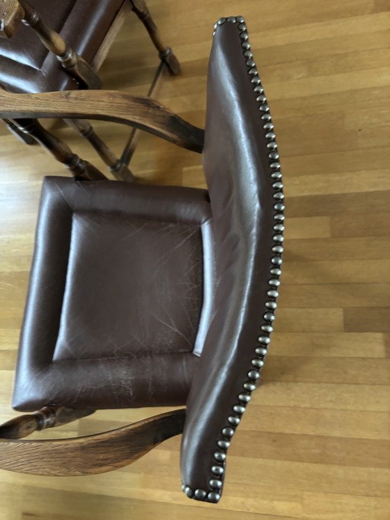 Five Classic Artifort Armchairs Model Number 680 – Leather, Wood (photo 4 of 15)