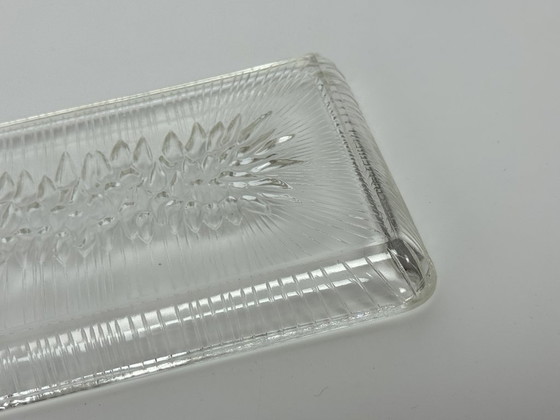 Image 1 of Vintage Art Deco Belgian Transparent  Glass Rectangle Cake Plate with Elegant Drop Pattern, Belgium 1960s.