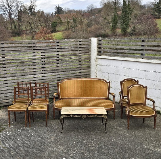 Image 1 of French Antique green Velvet Sofa - Solid Wood Lounge Seater-Claude Sené Style - Louis XVI-late 1900th