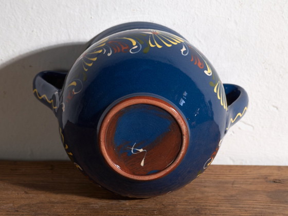 Pot vintage en céramique émaillée à deux anses, Europe Centrale, circa 1950, Vaisselle, Jaune (photo 6 sur 7)