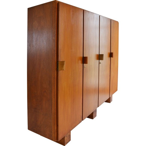 Armario vintage de madera de roble con tirador de cuero y latón de André Wogenscky y Marta Pan