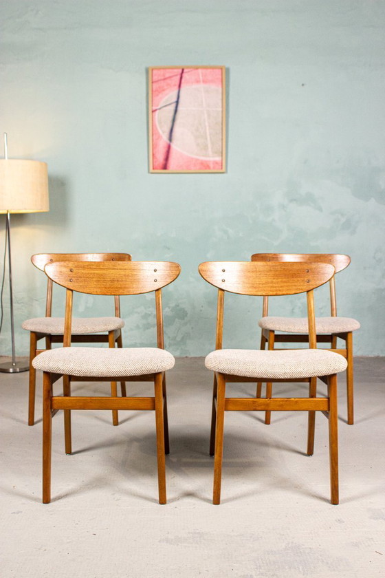 Image 1 of 4x Vintage teakhouten stoel Farstrup 210 Deens Mid Century