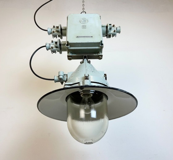 Image 1 of Grey Cast Aluminium Explosion Proof Lamp with Enameled Shade, 1970s
