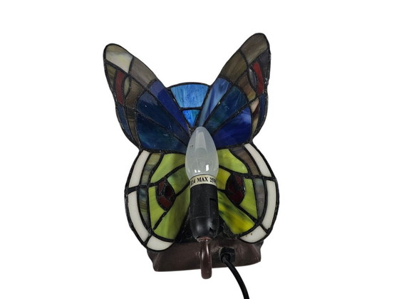 Image 1 of Tiffany stijl - vlinder - tafellamp - glas-in lood - 3e kwart 20e eeuw