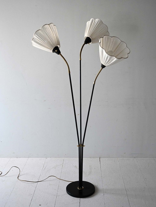Lampadaire scandinave à trois bras des années 1950