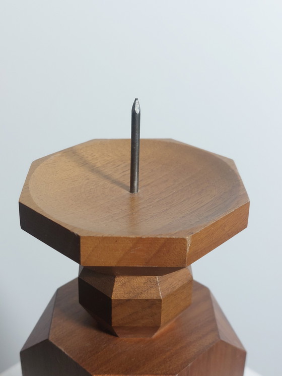 Image 1 of Vintage mid-century geometric wooden candlesticks