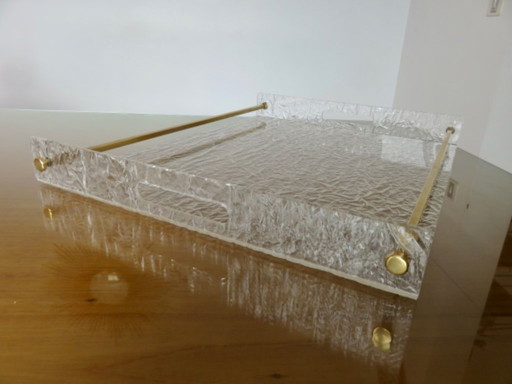 Very large "Roche Bobois" lucite and brass tray, France, 1970