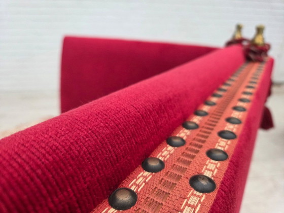 1970s, Danish 2-seater "Spanish" drop arm sofa, furniture velour., 2 seaters, Velvet, Wood, Red (photo 10 of 23)