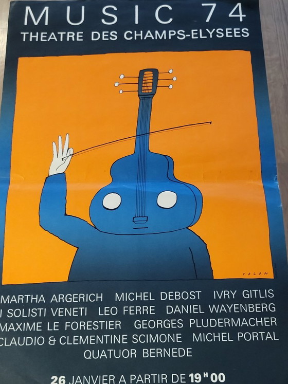 Affiche originale de Jean Michel Folon "Music 1974" France Champs Elysées – Jean-Michel Folon, Paper (photo 4 of 12)