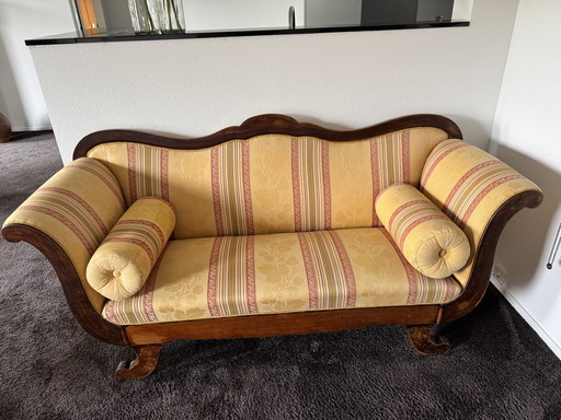 Sofá cama/diván Biedermeier antiguo - Rayas amarillas
