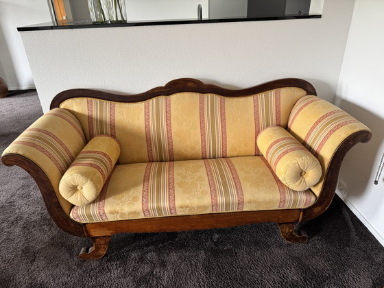 Image 1 of Sofá cama/diván Biedermeier antiguo - Rayas amarillas
