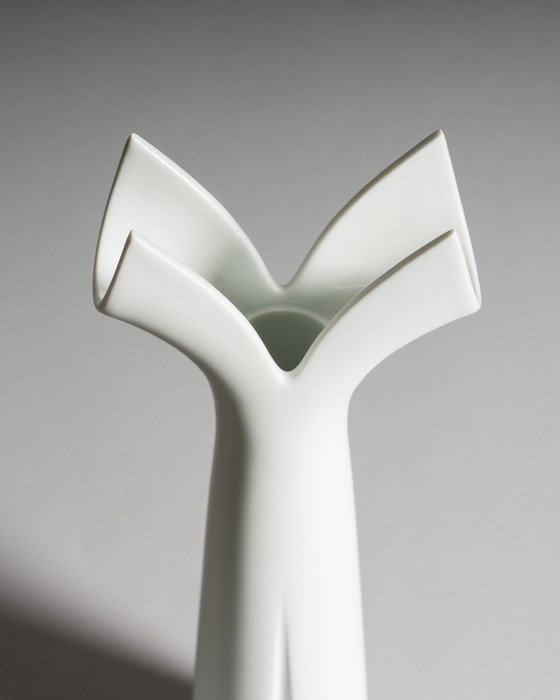 Image 1 of Rosenthal Duo: Sculptural White Porcelain Icons by Lino Sabattini candleholder & Claus Josef Riedel Tulip Vase