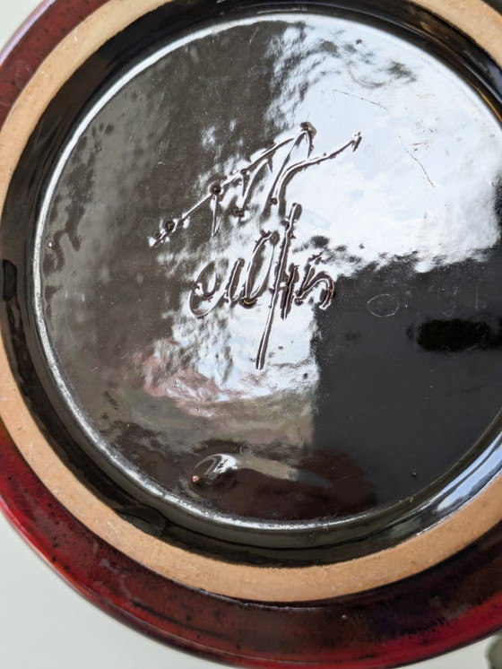 Image 1 of Jardinera de cerámica italiana de mediados de siglo de Fratelli Fanciulacci | Esmalte moteado rojo | Años 60