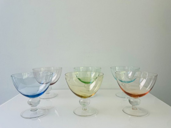 Image 1 of Set van 6 vintage coupeglazen in multicolor mondgeblazen glas
