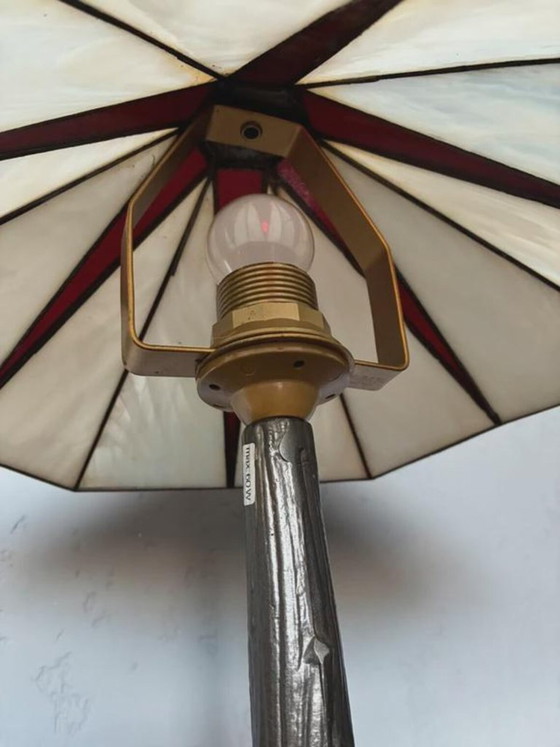 Lampe Honsel style Tiffany, abat-jour en verre crème et rouge, années 1970, Beige (photo 4 sur 7)
