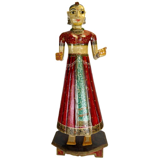 Antike indische Holzstatue einer Rajasthani-Braut – Handbemalt – 74 cm