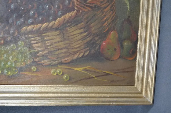 M. Maton-Wicart (XX Secolo) "Natura Morta con Cesto d'Uva" Olio su Tela, Firmato – Dipinti e disegni, Canvas (photo 5 of 11)