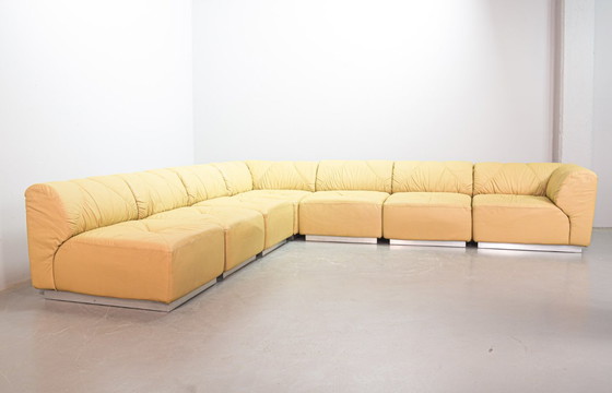 Image 1 of Distinguished Mid-Century Sandy Leather Domaine Modular Walter Knoll Sofa Designed by Bernd Münzebrock, 7 Elements. Germany, 70s