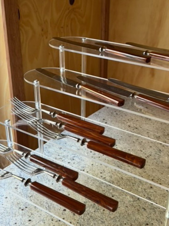 Vintage Carl Voos Solingen German Flatware Set - 12 Piece MCM Knife And Fork Set - Rostfrei Stainless Steel (photo 8 of 32)