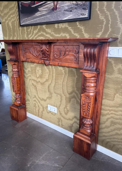 Beautiful Antique Wooden Fireplace Surround – Richly Decorated