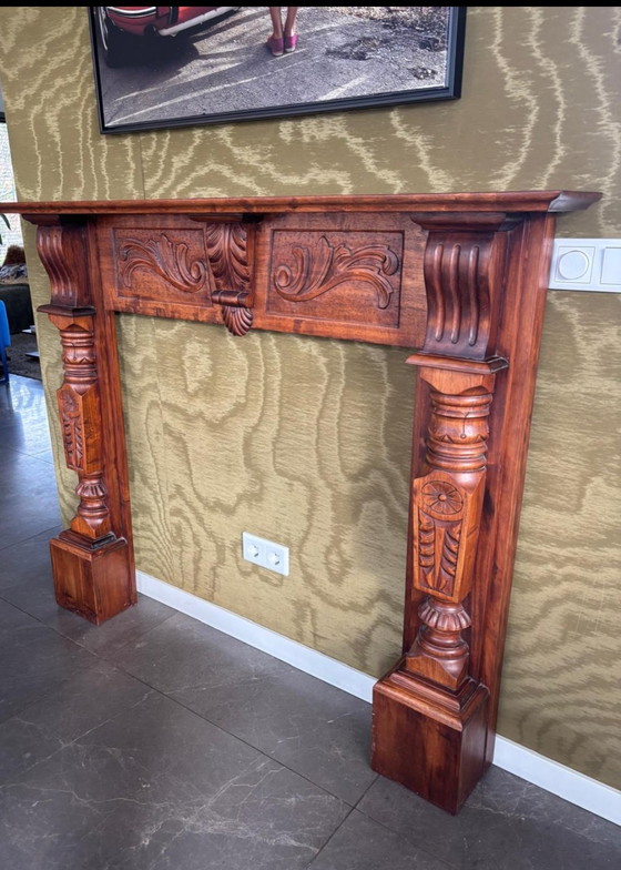 Image 1 of Beautiful Antique Wooden Fireplace Surround – Richly Decorated