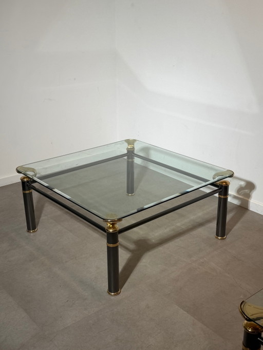 Table basse Regency avec plateau en verre - 100 x 100 – salontafels, Wood, Glass