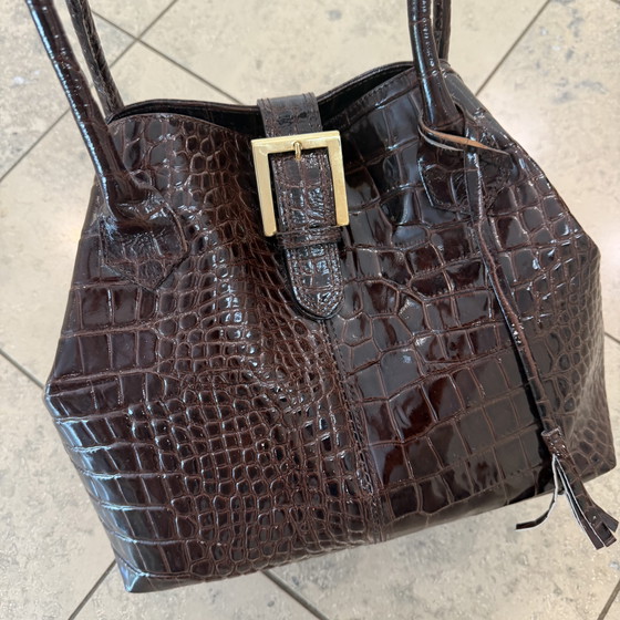 Sac à main italien élégant en cuir véritable aspect crocodile – fabriqué en Italie – comme neuf – Sacs a main (photo 3 of 9)