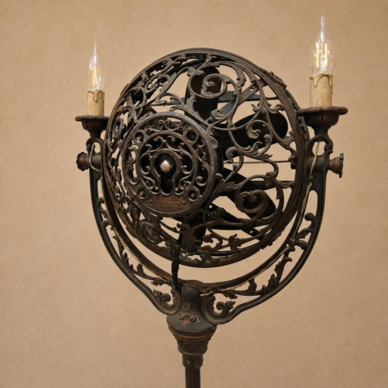 Image 1 of Lampada da terra antica americana in stile Art Nouveau con ventilatore "Luminaire" Cincinnati Victor Co