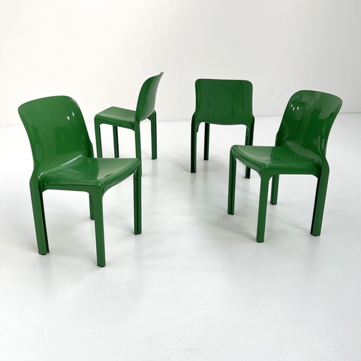 Set of 4 Green Selene Chairs by Vico Magistretti for Artemide, 1970s