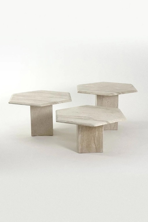 🏛️Modular side table set made of solid travertine (1970s/80s)