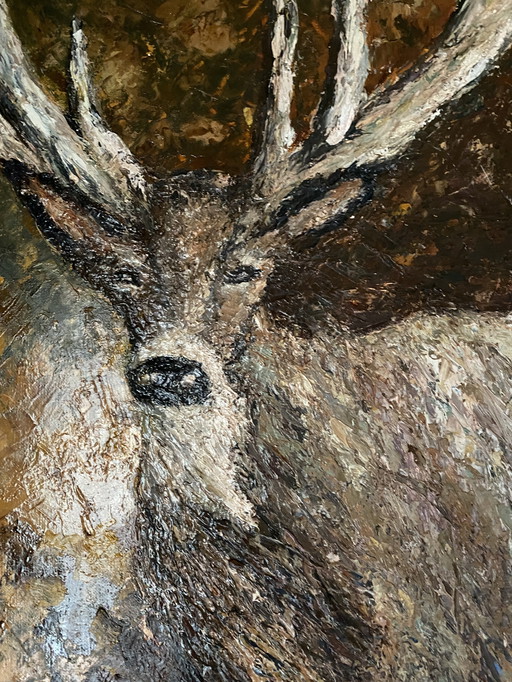 Deer, Oil On Linen In Classic Frame