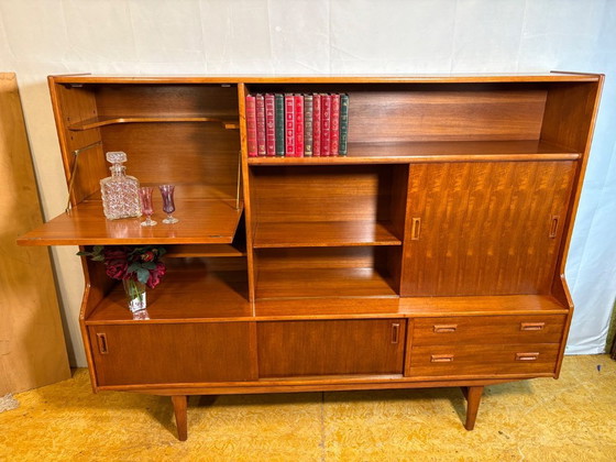 Image 1 of Danish-Style Mid Century Modern Teak Highboard by Elliotts of Newbury (Circa 1960)  A striking mid century modern teak highboard