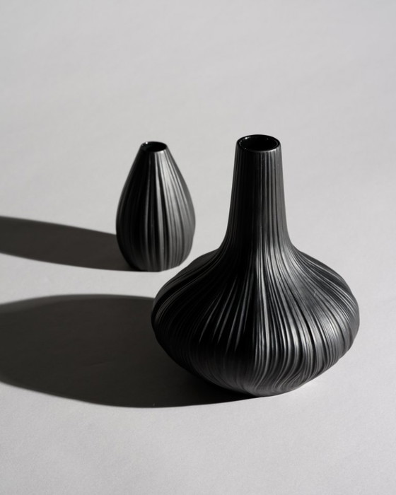 Image 1 of Rosenthal Porcelaine Noire “Plissée” Curated Duo by Martin Freyer Matte Black