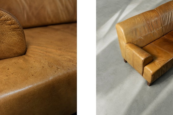 Vintage driezitsbank van bruin leer in industriële mid-century modern stijl, jaren 60. – 3-5 zitsbanken (photo 8 of 26)