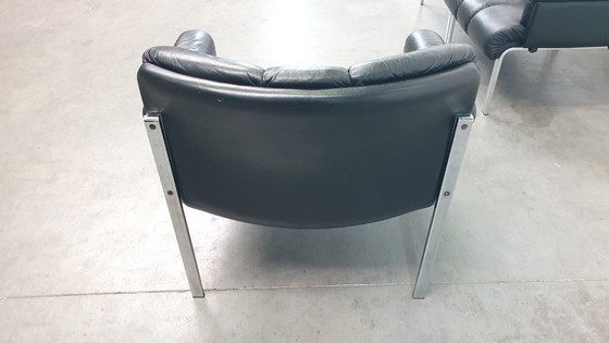 Image 1 of 3x Girsberger leren Eurochairs, Hans Eichenberger modulair vintage 70s lounge