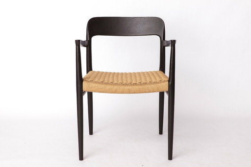 Fauteuil Niels Otto Møller noir années 1960 - Chaise danoise Mid Century modèle 56 - restaurée avec une nouvelle assise tissée