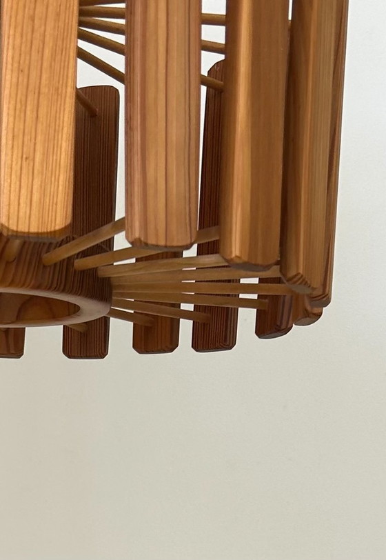 Image 1 of Vintage hanglamp van grenenhout, Zweden 1970.