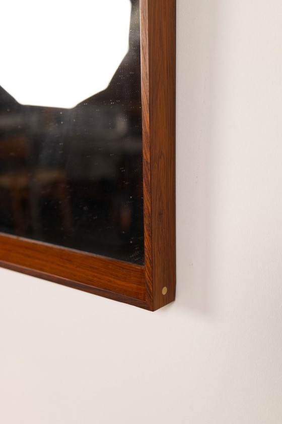 Image 1 of Rosewood mirror with brass pins, AM spejle Denmark, 1960's