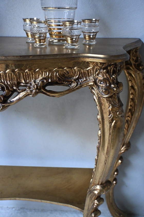 Image 1 of Wunderschöner Biscottini-Barockkonsolentisch mit Blattgold