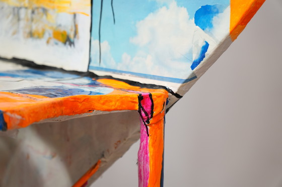 Image 1 of Paire de chaises modulaires sculpturales Guido Coletti (1995) - Collage peint à la main