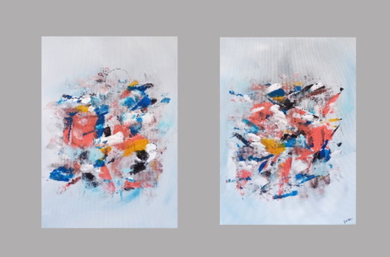 Image 1 of 2-panel abstract paintings