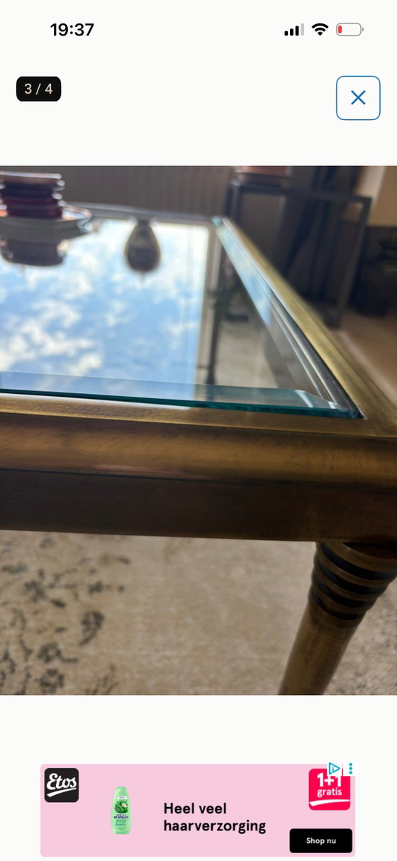 Table basse Vintage Hollywood Regency – style Maison Jansen – Laiton & Verre biseauté – Tables basses, Brass (photo 3 of 5)